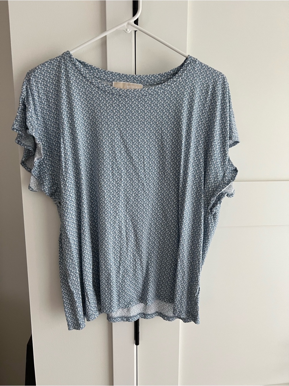 Michael Kors Light Blue Printed Flutter Sleeve Tee